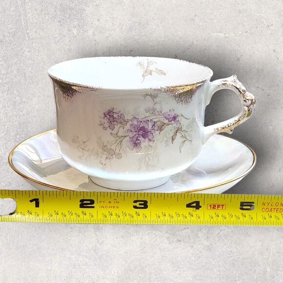Antique Haviland Limoges Teacup Noritake Saucer Violet Floral Gold Rim Iridescen - Picture 15 of 15